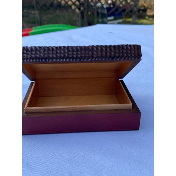 Handmade Polish Folk Art Wooden Trinket Box 3.5 x 5 in. Red Brown Heart Leaf EUC - Picture 7 of 14